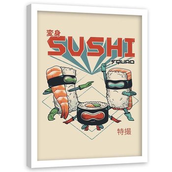 Plakat w ramie białej FEEBY Wojownicy sushi, 50x70 cm - Feeby