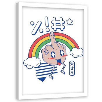 Plakat w ramie białej FEEBY Wulgarny gest anime, 50x70 cm - Feeby