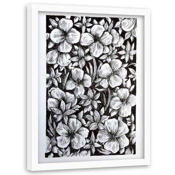 Plakat w ramie białej, Kwiaty szkic - 70x100 - Feeby