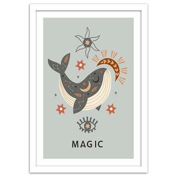 Plakat w ramie białej, Magiczny wieloryb, 70x100 cm - Feeby