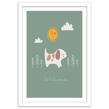 Plakat w ramie białej, Spacer z psem, 70x100 cm - Feeby