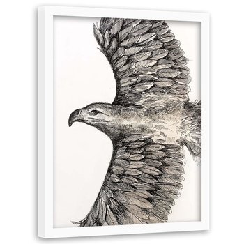 Plakat w ramie białej, Szkic lecący orzeł - 50x70 - Feeby