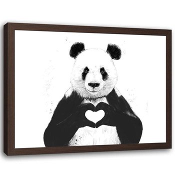 Plakat w ramie brązowej Feeby, Abstrakcja miś panda symbol serca 60x40 cm - Feeby