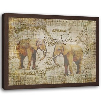 Plakat w ramie brązowej FEEBY Afrykanskie słonie, 100x70 cm - Feeby