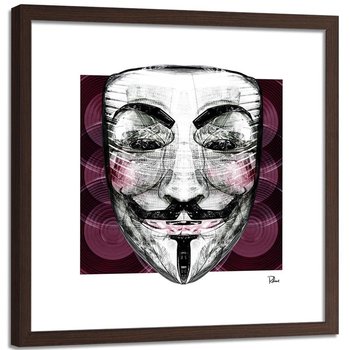 Plakat w ramie brązowej FEEBY Anonymous maska, 80x80 cm - Feeby