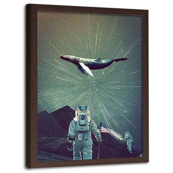 Plakat w ramie brązowej FEEBY Astronauta i wieloryb, 40x60 cm - Feeby