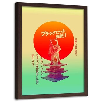 Plakat w ramie brązowej FEEBY Astronauta motyw japoński, 70x100 cm - Feeby