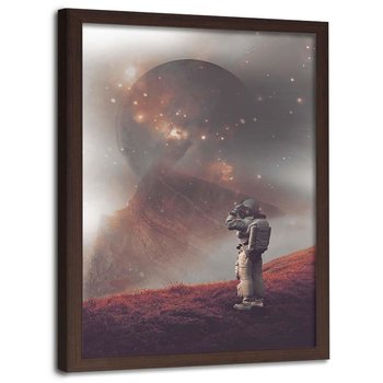Plakat w ramie brązowej FEEBY Astronauta na innej planecie, 40x60 cm - Feeby