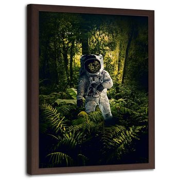 Plakat w ramie brązowej FEEBY Astronauta wśród roślin abstrakcja, 50x70 cm - Feeby