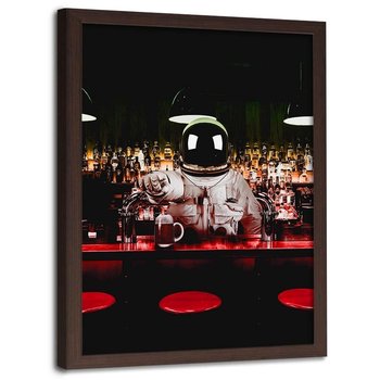 Plakat w ramie brązowej FEEBY Barman astronauta, 70x100 cm - Feeby