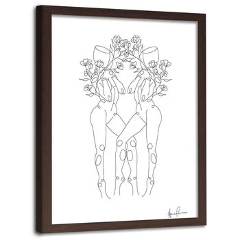 Plakat w ramie brązowej FEEBY Bliźniaczki minimalizm, 50x70 cm - Feeby