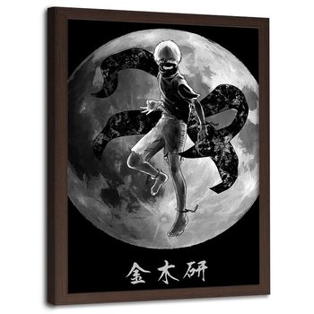 Plakat w ramie brązowej FEEBY Chłopak na tle księżyca, 70x100 cm - Feeby