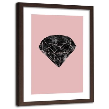 Plakat w ramie brązowej FEEBY Czarny diament na różowym tle, 60x90 cm - Feeby
