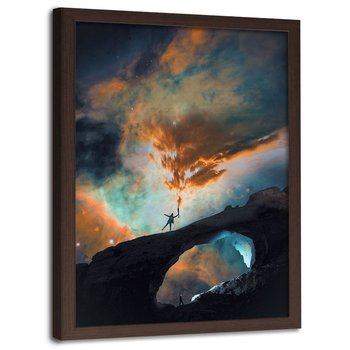 Plakat w ramie brązowej FEEBY Człowiek i chmury, 50x70 cm - Feeby