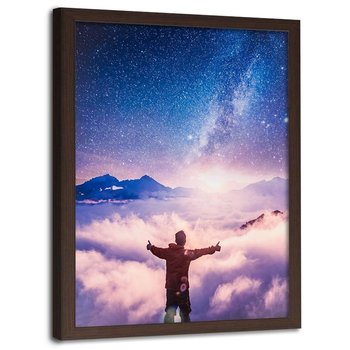Plakat w ramie brązowej FEEBY Człowiek i galaktyka, 50x70 cm - Feeby
