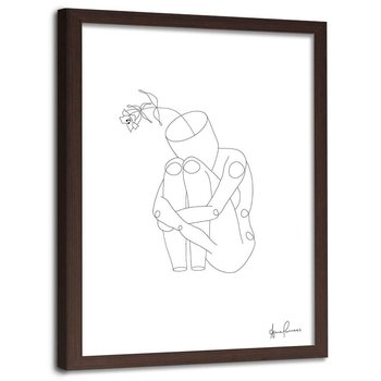 Plakat w ramie brązowej FEEBY Człowiek i kwiat minimalizm, 70x100 cm - Feeby