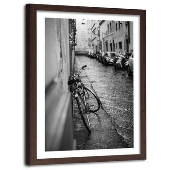 Plakat w ramie brązowej Feeby, Deszczowy dzień rower 21x30 cm - Feeby