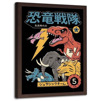 Plakat w ramie brązowej FEEBY Dinozaury anime, 50x70 cm - Feeby