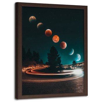 Plakat w ramie brązowej FEEBY Fazy księżyca i światła, 50x70 cm - Feeby