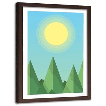 Plakat w ramie brązowej FEEBY Geometryczny krajPlakat leśny ze słońcem, 60x90 cm - Feeby