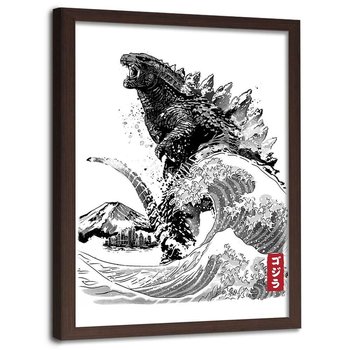 Plakat w ramie brązowej FEEBY Godzilla, 40x60 cm - Feeby