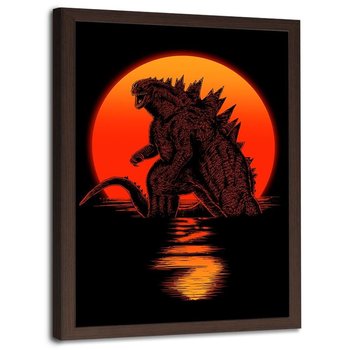 Plakat w ramie brązowej FEEBY Godzilla, 50x70 cm - Feeby