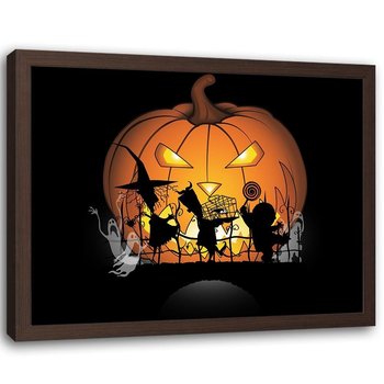Plakat w ramie brązowej FEEBY Halloweenowa dynia, 60x40 cm - Feeby