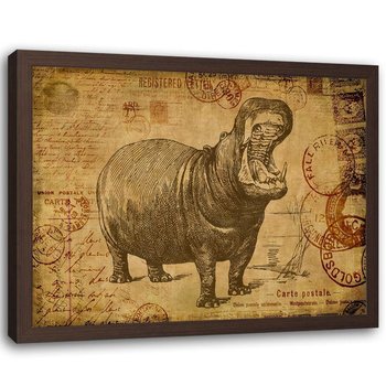 Plakat w ramie brązowej FEEBY Hipopotam, 60x40 cm - Feeby