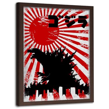 Plakat w ramie brązowej FEEBY Japoński potwór Godzilla, 70x100 cm - Feeby