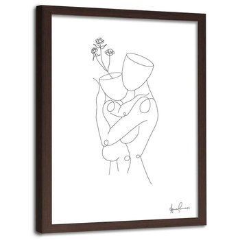 Plakat w ramie brązowej FEEBY Kobieta i dziecko minimalizm, 70x100 cm - Feeby