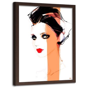 Plakat w ramie brązowej FEEBY Kobieta z czerwonymi ustami, 70x100 cm - Feeby