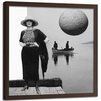 Plakat w ramie brązowej FEEBY Kobieta z lornetką, 60x60 cm - Feeby