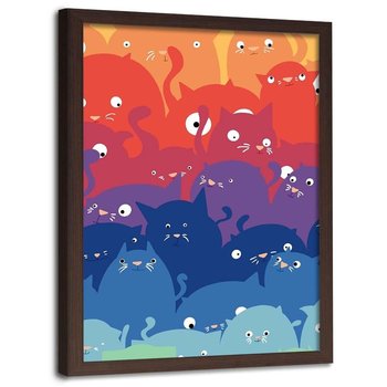 Plakat w ramie brązowej FEEBY Kolorowe kotki, 70x100 cm - Feeby