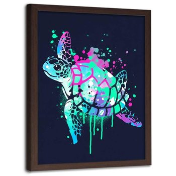 Plakat w ramie brązowej FEEBY Kolorowy żółw morski, 70x100 cm - Feeby