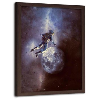 Plakat w ramie brązowej FEEBY Kosmonauta księżyc i gwiazdy, 70x100 cm - Feeby