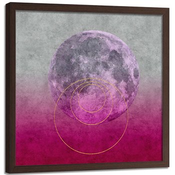 Plakat w ramie brązowej FEEBY, Księżyc i kręgi, 80x80 cm - Feeby