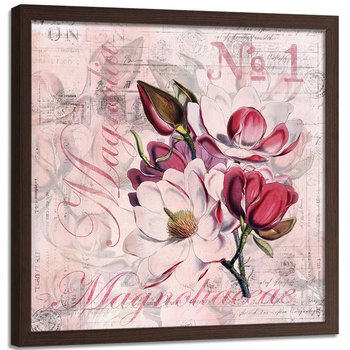 Plakat w ramie brązowej FEEBY Kwiaty magnolii 2, 40x40 cm - Feeby