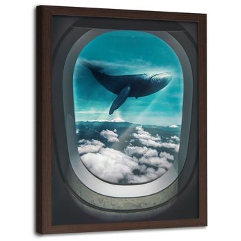 Plakat w ramie brązowej FEEBY Latający wieloryb, 50x70 cm - Feeby