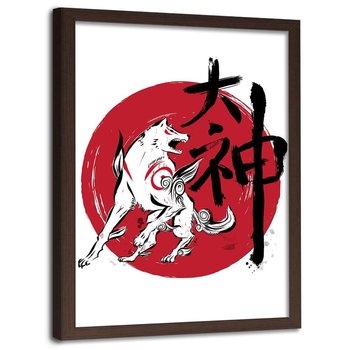 Plakat w ramie brązowej FEEBY Manga biały pies, 70x100 cm - Feeby