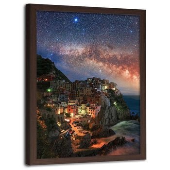 Plakat w ramie brązowej FEEBY Monterosso nocą, 50x70 cm - Feeby