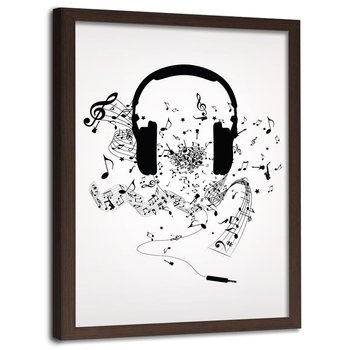 Plakat w ramie brązowej FEEBY Muzyczne słuchawki, 40x60 cm - Feeby