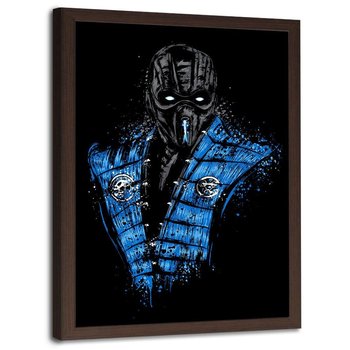 Plakat w ramie brązowej FEEBY Niebieski wojownik ninja, 40x60 cm - Feeby