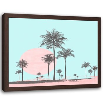 Plakat w ramie brązowej FEEBY Palmy i słońce, 70x50 cm - Feeby