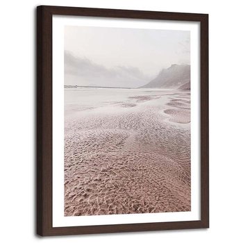 Plakat w ramie brązowej Feeby, Plaża piasek odpływ 60x90 cm - Feeby