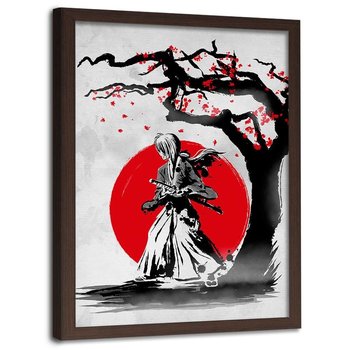Plakat w ramie brązowej FEEBY Portret samuraja, 40x60 cm - Feeby