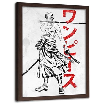 Plakat w ramie brązowej FEEBY Samurai z trzema mieczami, 50x70 cm - Feeby