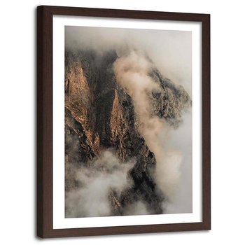 Plakat w ramie brązowej Feeby, Skalne zbocze w chmurach 40x50 cm - Feeby