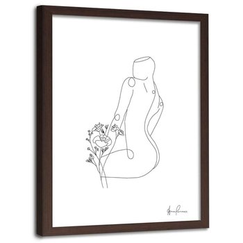 Plakat w ramie brązowej FEEBY Sylwetka kobiety minimalizm, 40x60 cm - Feeby