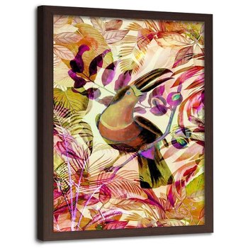 Plakat w ramie brązowej FEEBY Tukan na gałęzi, 50x70 cm - Feeby