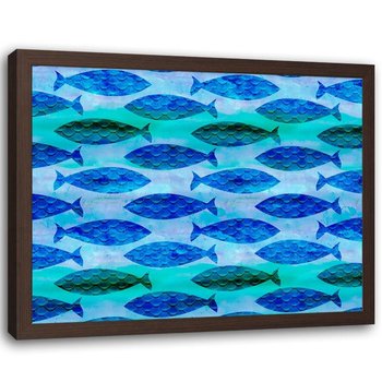 Plakat w ramie brązowej FEEBY Wzór w ryby, 60x40 cm - Feeby